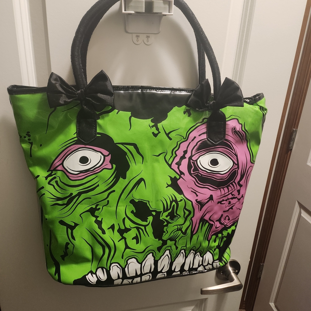 Zombie Graphic Tote Bag - Green and Pink